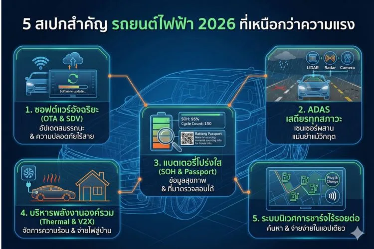 เลิกดูแค่ 0-100 เจาะลึก 5 สเปก ต้องเช็กก่อนซื้อ รถยนต์ไฟฟ้า ปี 2026